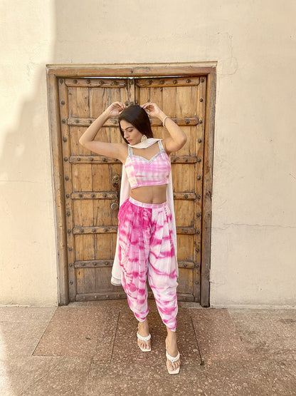 Pink Tie & Dye Shirt With Dhoti Pants