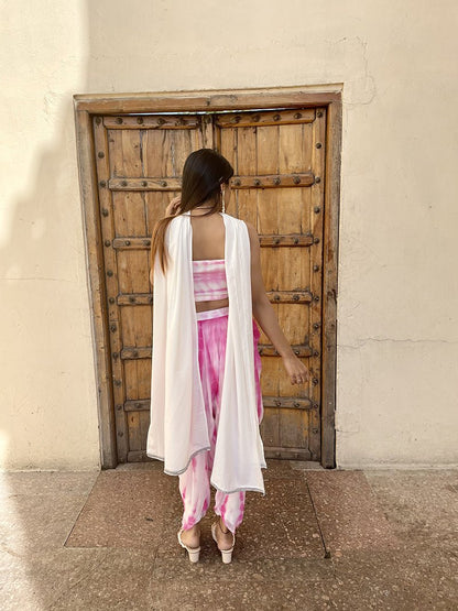 Pink Tie & Dye Shirt With Dhoti Pants