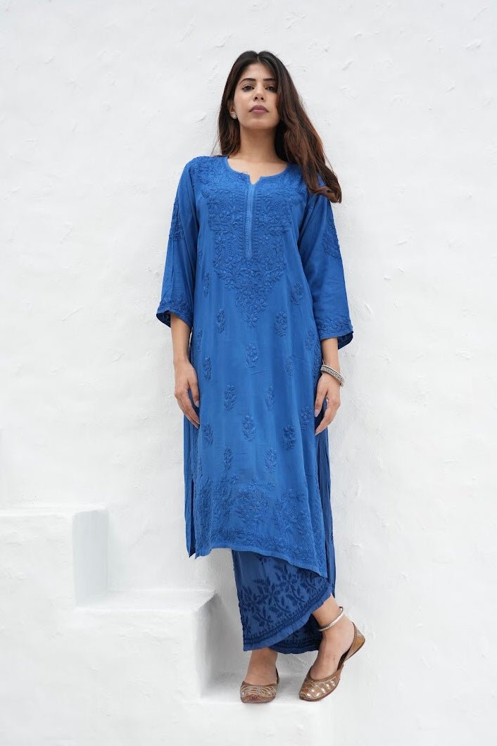 Gulbahar Chikanakri kurti in Royal blue