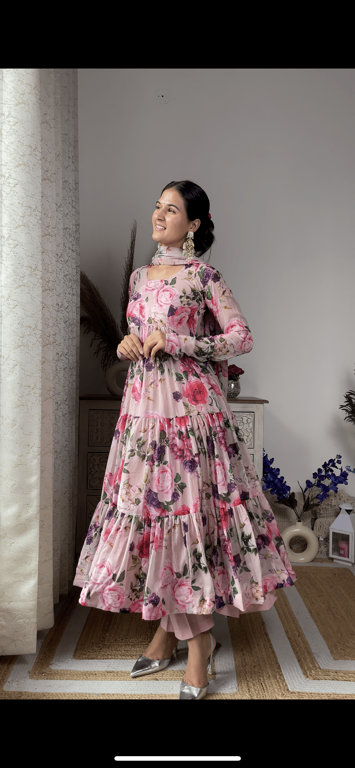 Dusty Rose Printed Anarkali