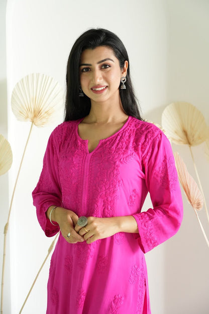 Gulbahar Chikanakri kurti in hot pink