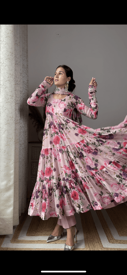 Dusty Rose Printed Anarkali