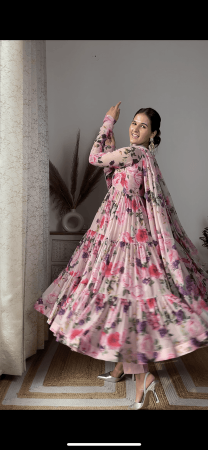 Dusty Rose Printed Anarkali