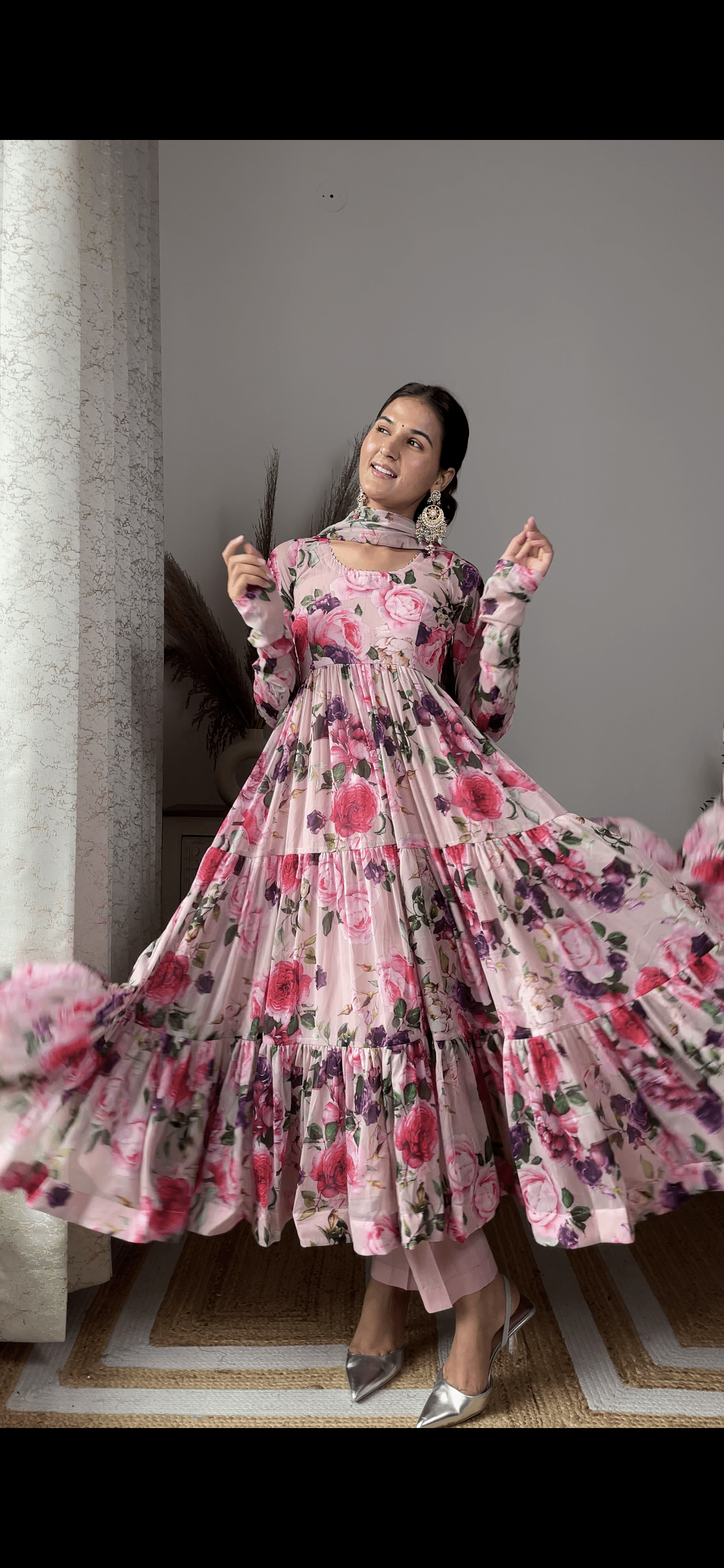 Dusty Rose Printed Anarkali