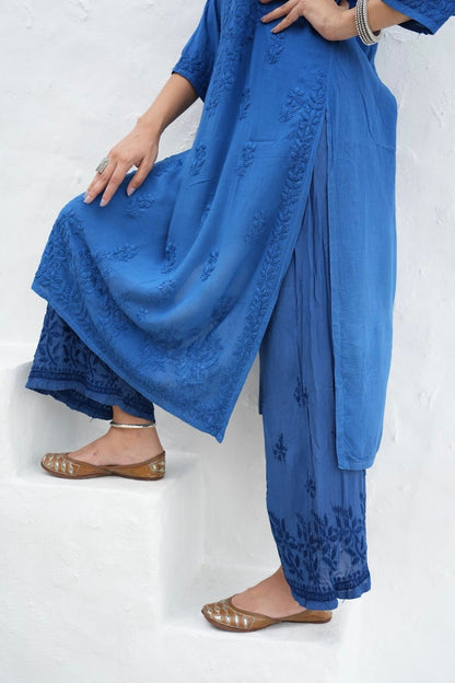 Gulbahar Chikanakri kurti in Royal blue