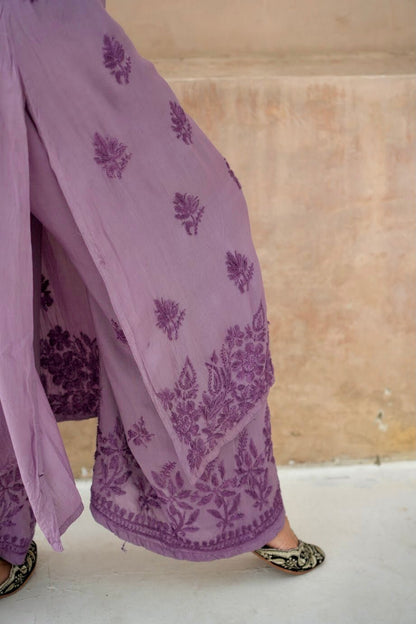 Gulbahar Chikanakri kurti in Grape purple