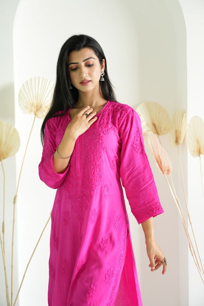 Gulbahar Chikanakri kurti in hot pink