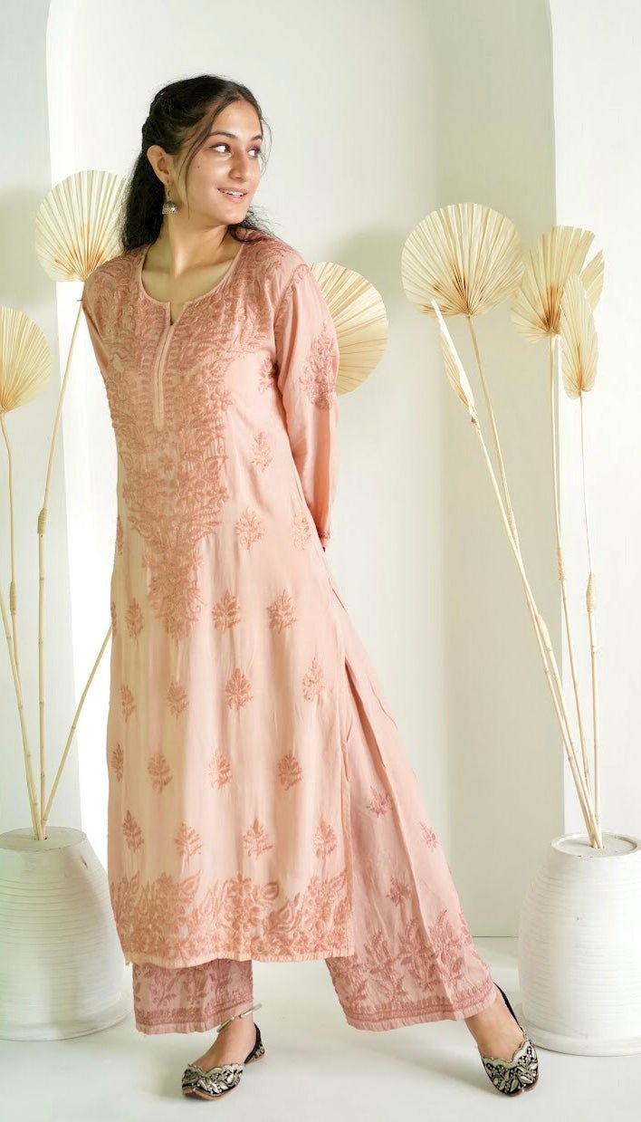 Gulbahar Chikanakri kurti in Beige