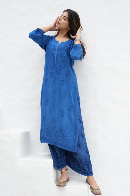 Gulbahar Chikanakri kurti in Royal blue