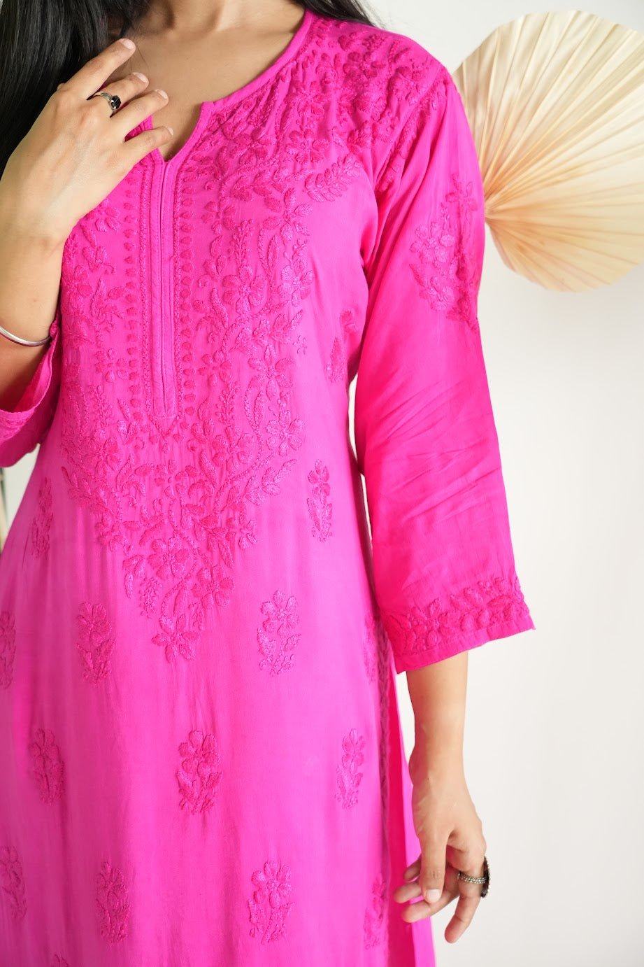 Gulbahar Chikanakri kurti in hot pink