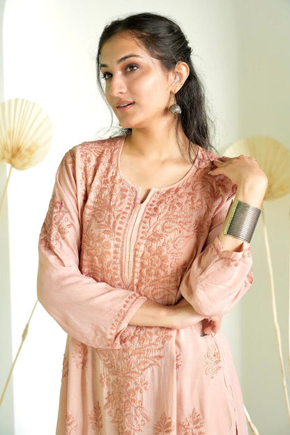 Gulbahar Chikanakri kurti in Beige