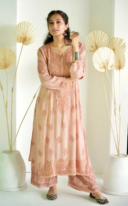 Gulbahar Chikanakri kurti in Beige