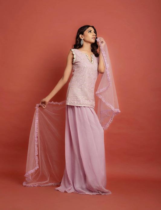 Lilac Embroidered Kurti Set