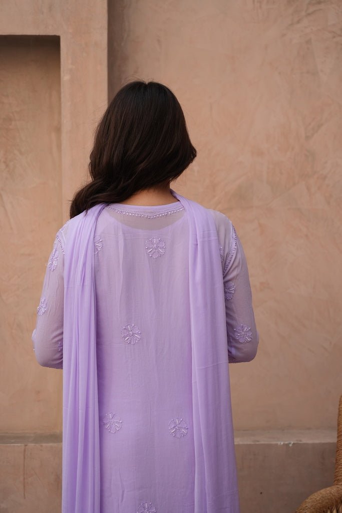 Sia chikankari and pearl work kurti in Lavender