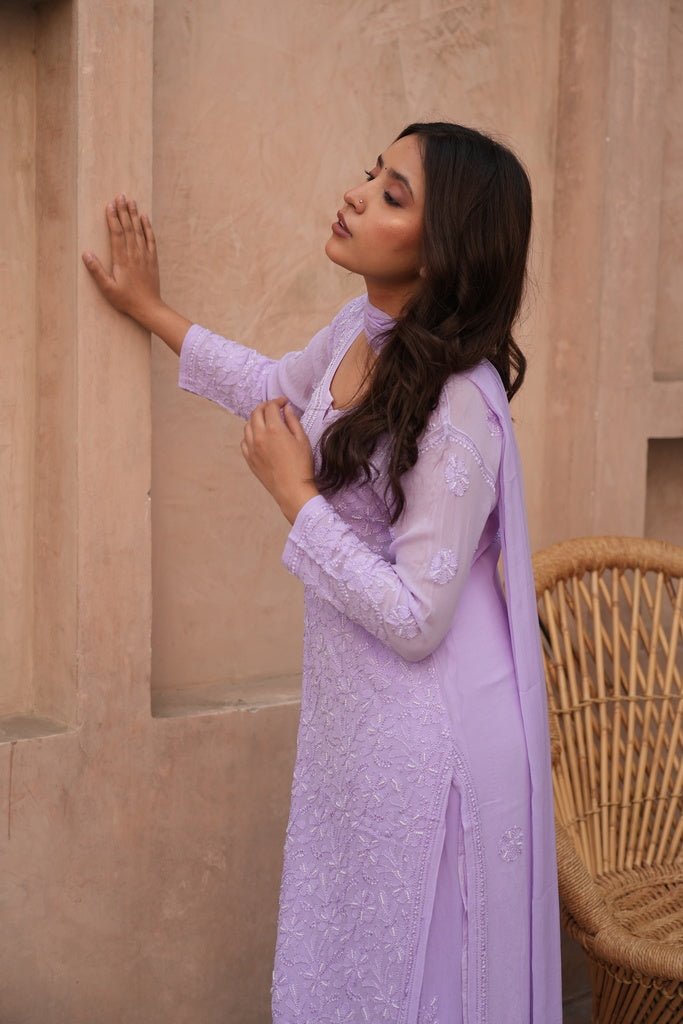 Sia chikankari and pearl work kurti in Lavender