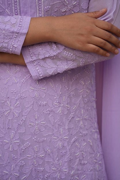 Sia chikankari and pearl work kurti in Lavender