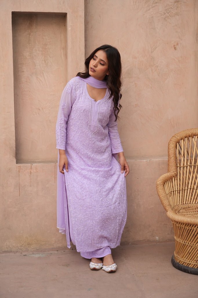 Sia chikankari and pearl work kurti in Lavender