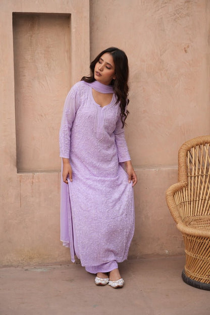 Sia chikankari and pearl work kurti in Lavender