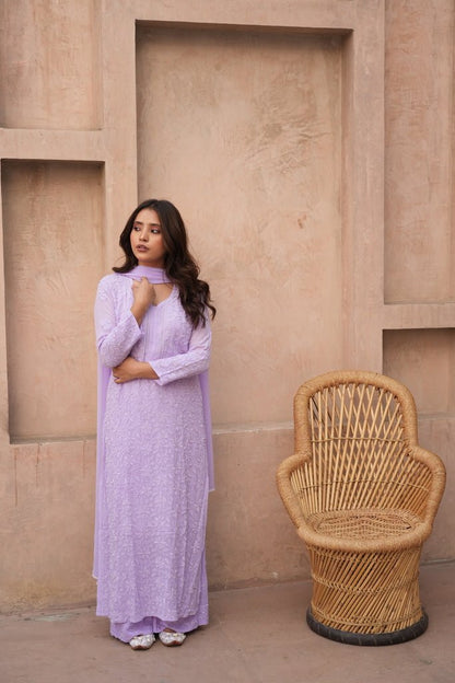 Sia chikankari and pearl work kurti in Lavender