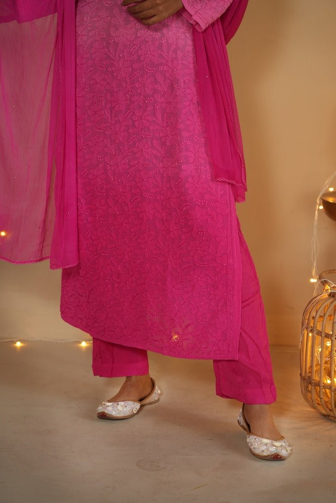 Hoor chikankari set in Pink ombre