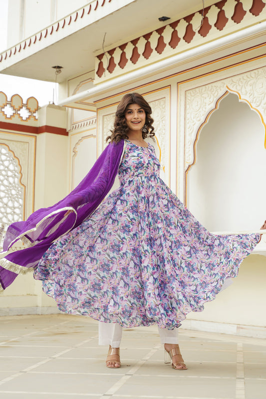 Purple Bloom Anarkali Suit Set