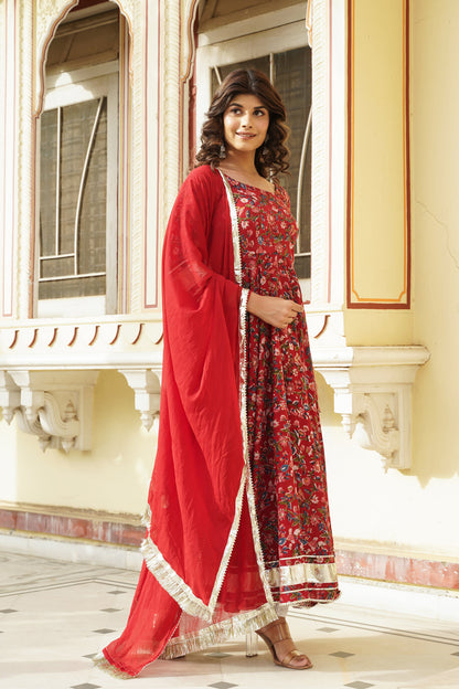 Rustic Red Hand Block Anarkali