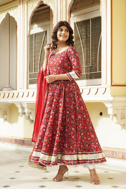 Rustic Red Hand Block Anarkali