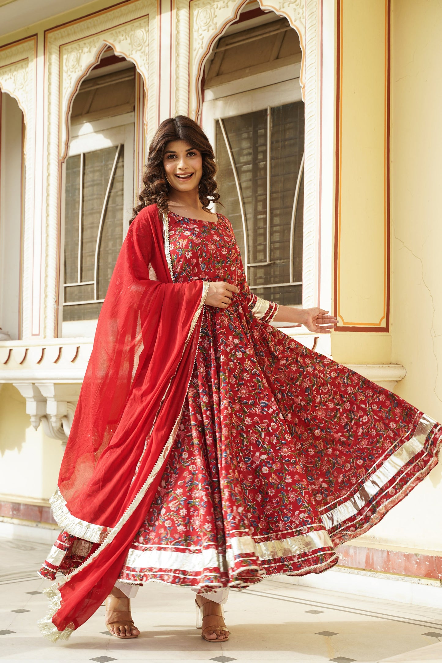 Rustic Red Hand Block Anarkali