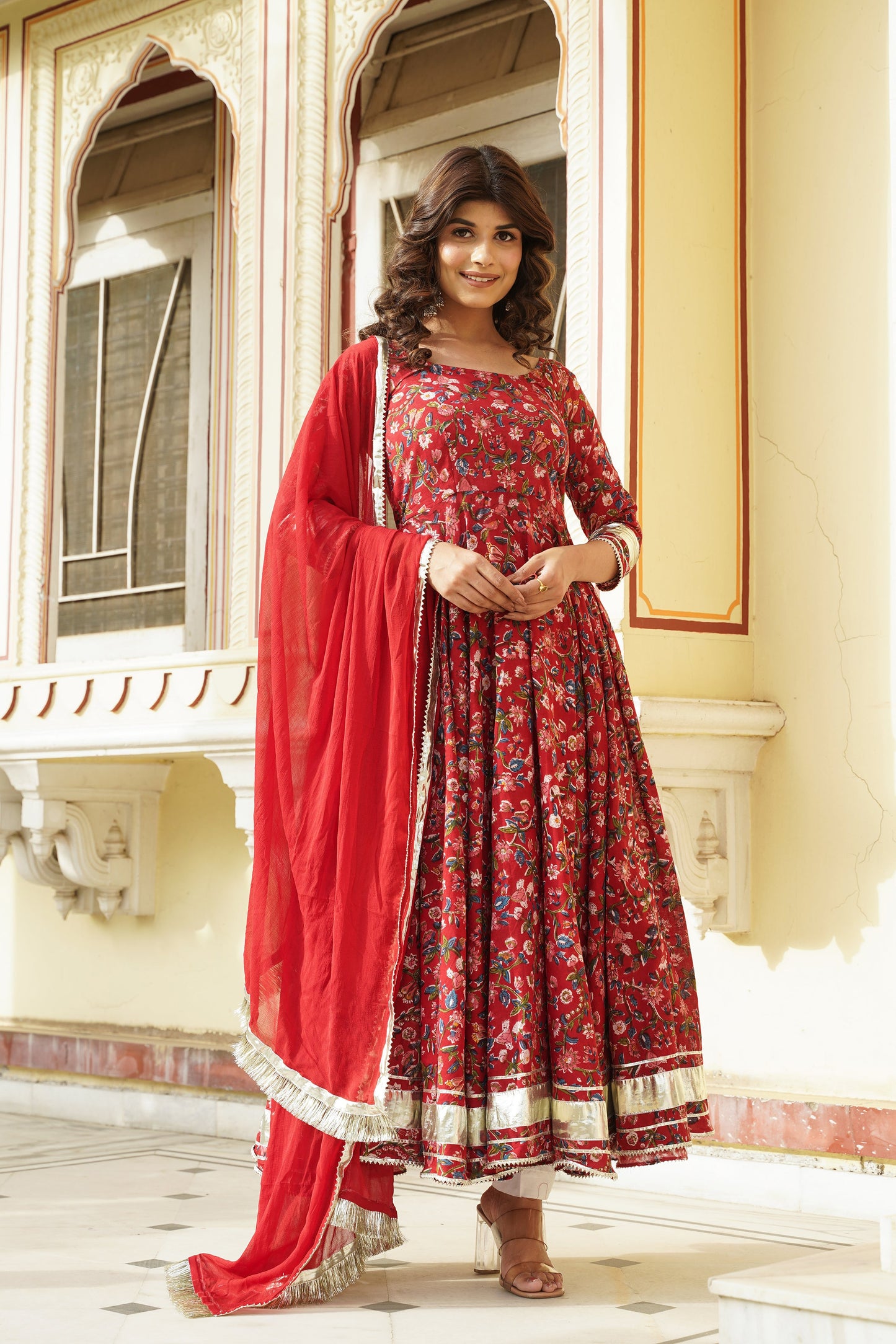 Rustic Red Hand Block Anarkali