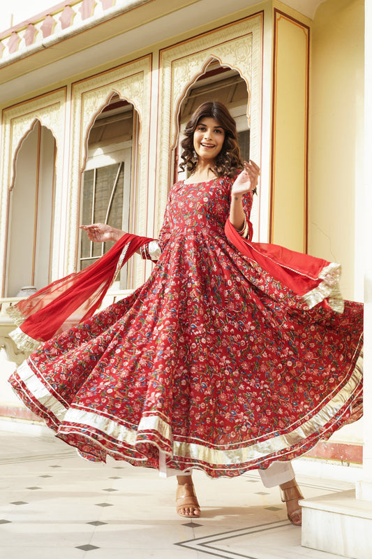 Rustic Red Hand Block Anarkali