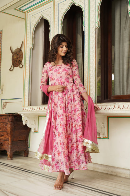 Bubble Pink Chiffon Anarkali