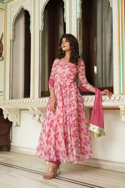 Bubble Pink Chiffon Anarkali