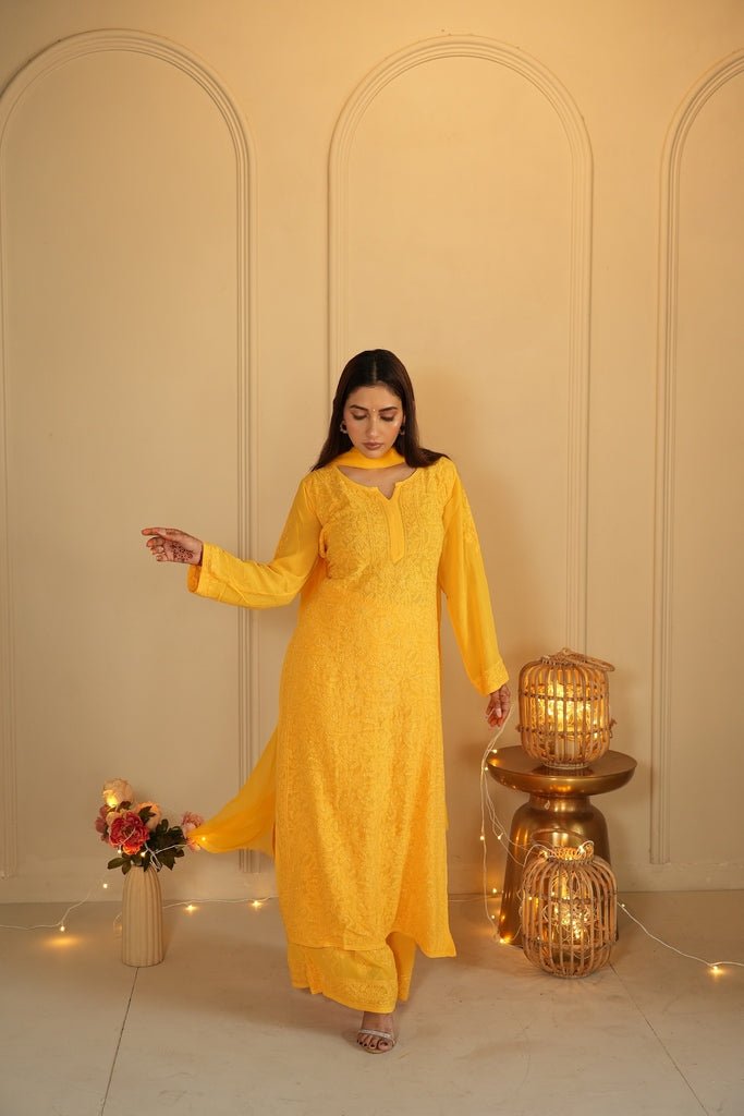 Hoor chikankari set in Yellow