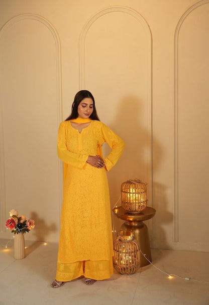 Hoor chikankari set in Yellow