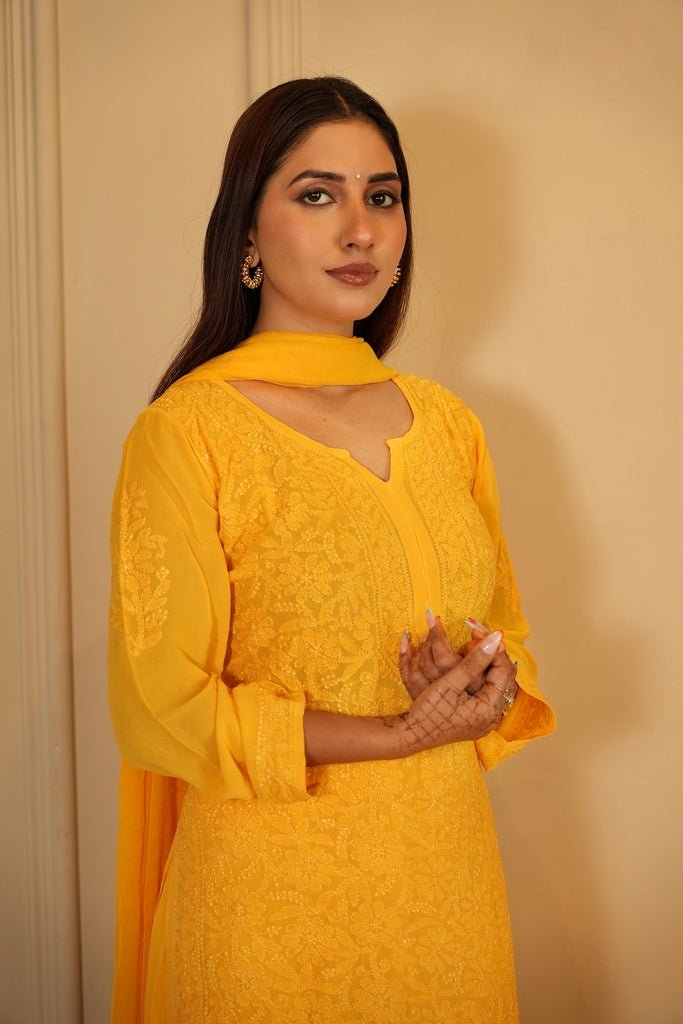 Hoor chikankari set in Yellow