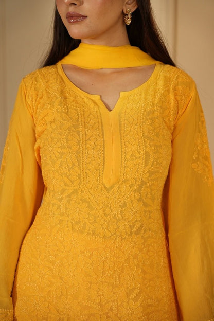 Hoor chikankari set in Yellow