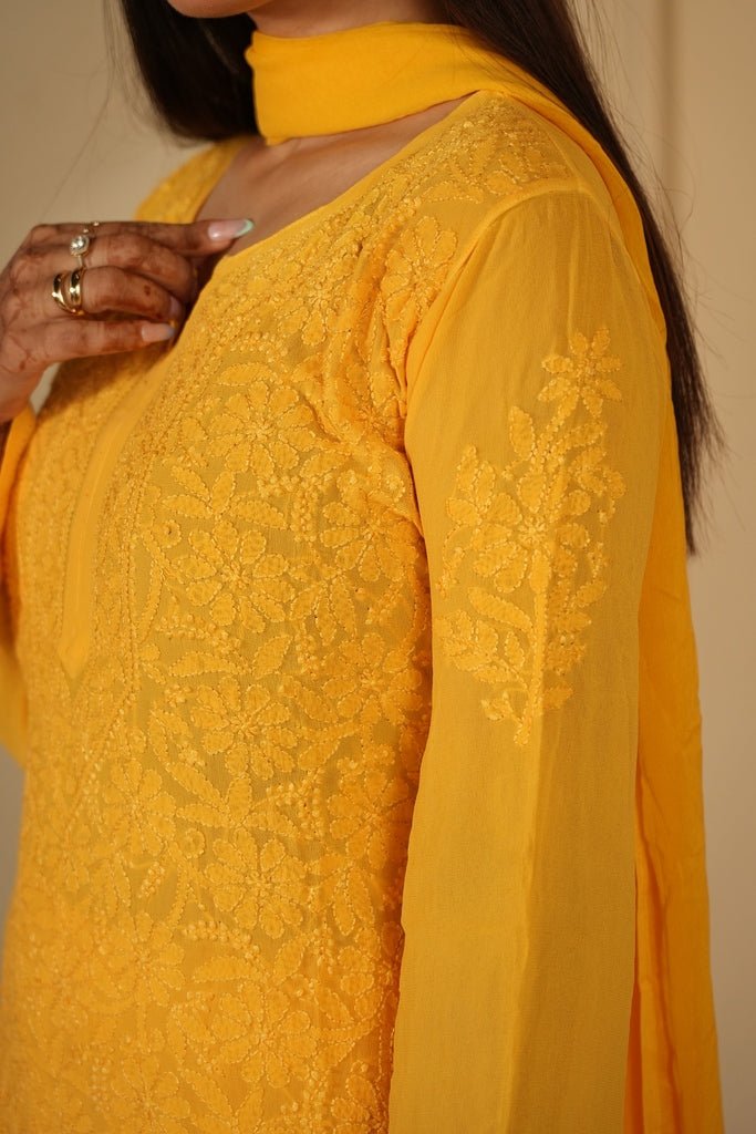 Hoor chikankari set in Yellow